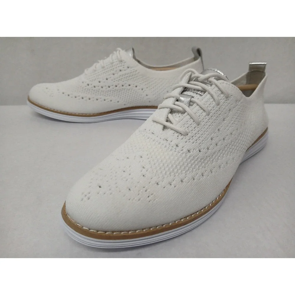 Cole Haan Womens Grand Stitchlite Wingtip Oxford White Knit Shoe W11514 Size 8.5